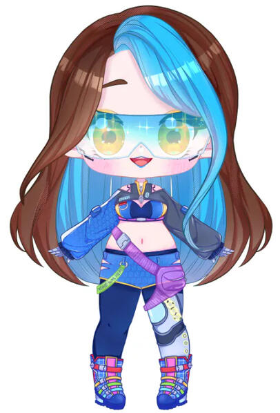 A snapshot of None's chibi model in her 1.1 outfit. The reference is a fullbody view of the model.
