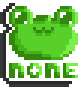 A pixel button of a smiling cartoon frog. The button says "None" at the bottom.