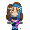 An animated pixel of None in her 1.1 outfit. She bounces up and down and blinks every so often.